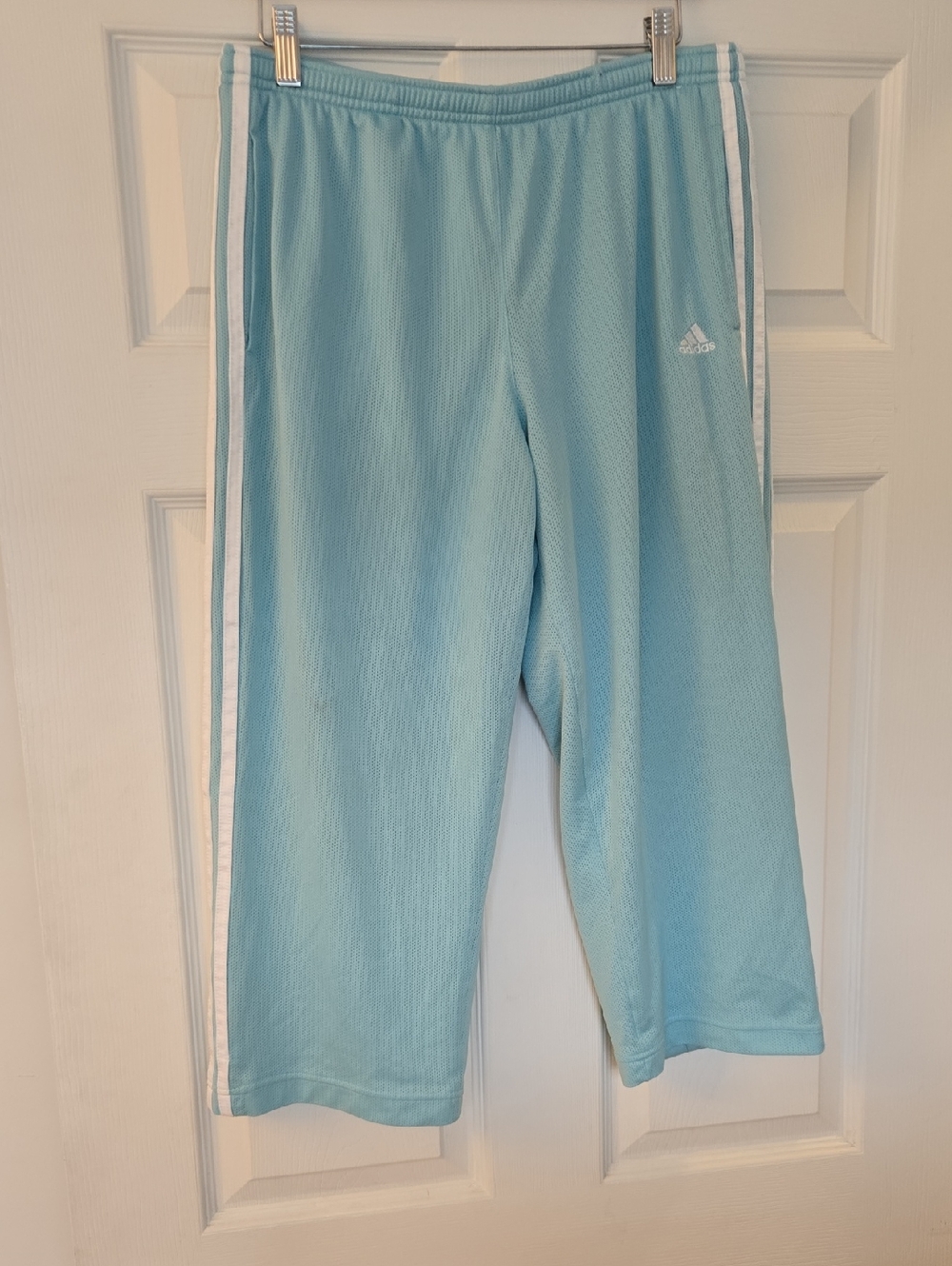 adidas Light Blue Cropped 3-Stripe Track Pants